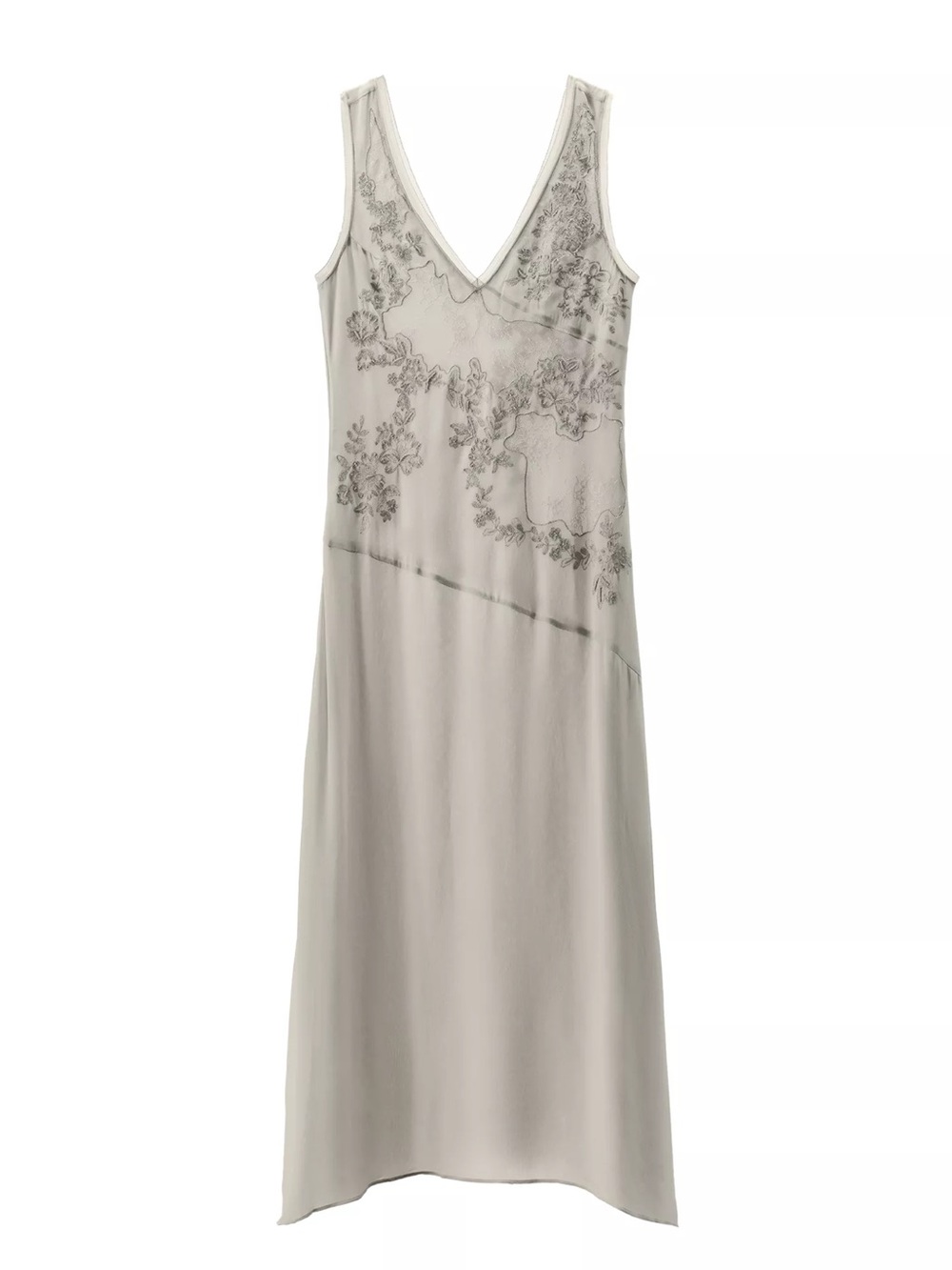 Zara taupe gray V-Neck Embroidered Maxi Dress